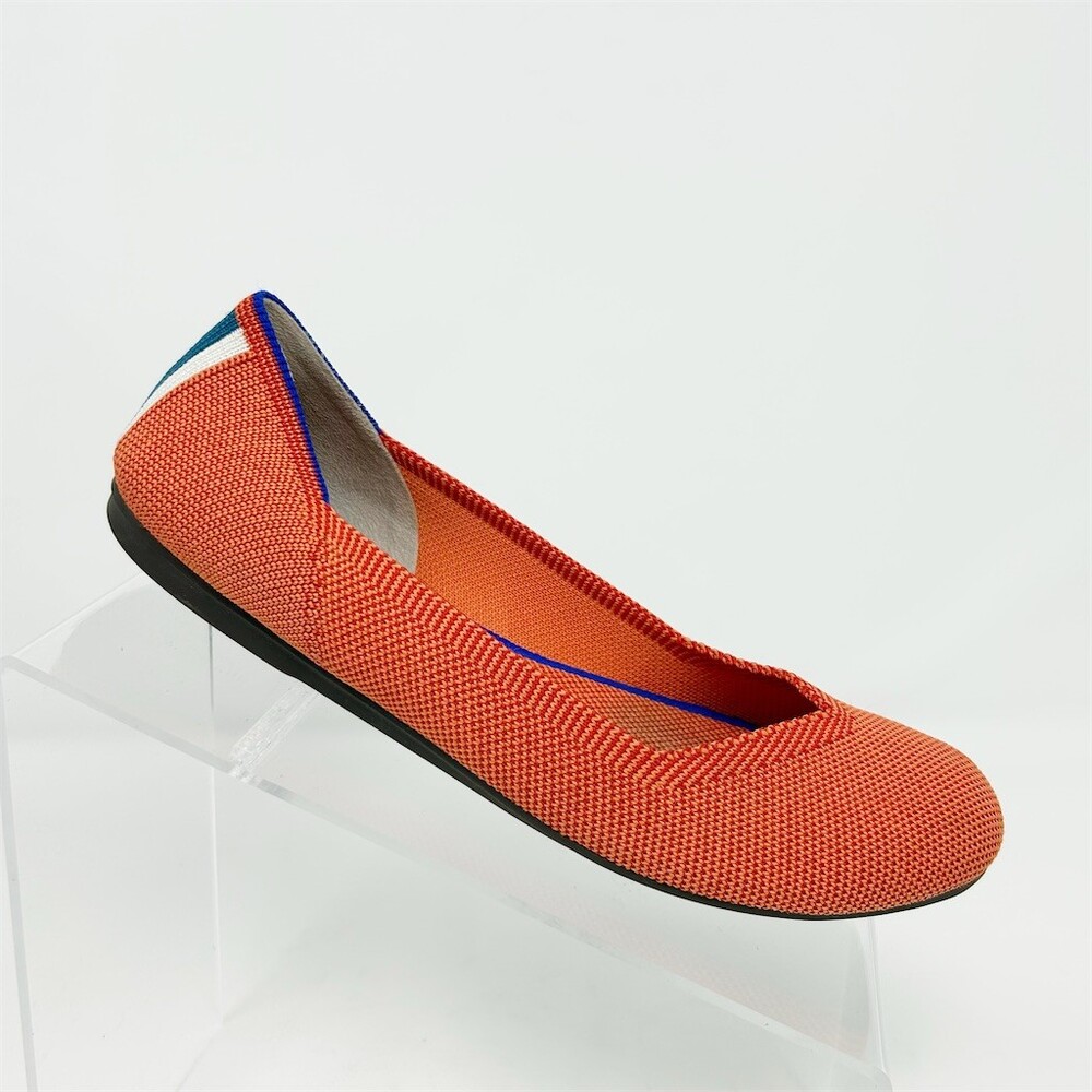Rothy’s The Flat Womens Ballet Flats Persimmon Orange Blue Trim Round Toe Size 7